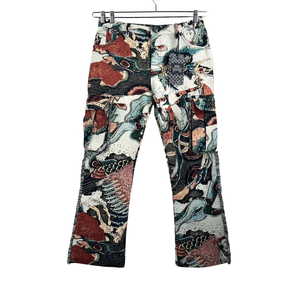 Rebel Vengeance Cargo Pants sz 34 Multicolor Tapestry‎ Stacked Fit punk goth